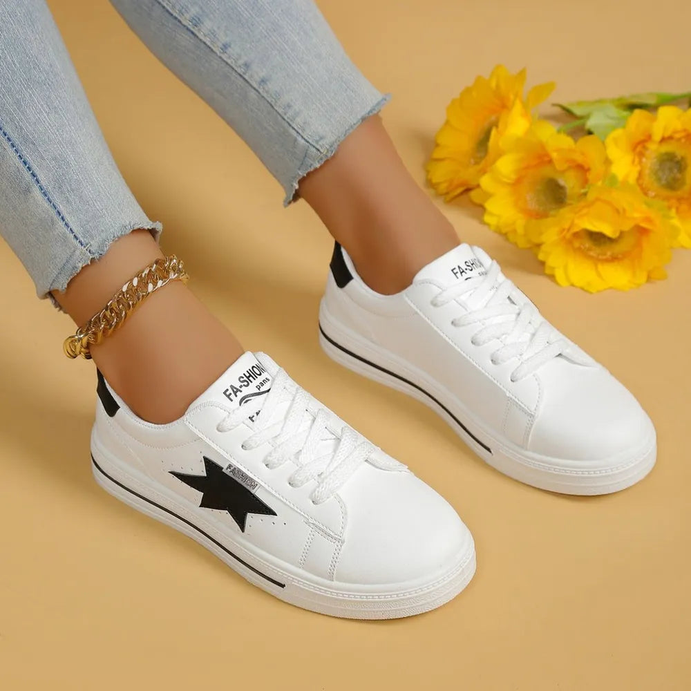 Star Round Toe Lace Up Sneakers - E-Esther Clothing Store