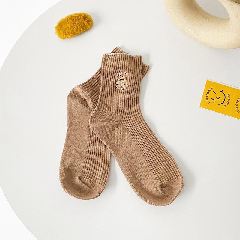 Women's Cute Bear Cotton Socks Comfortable Soft Crew Breathable Sports Sock Cartoon Short Sock Middle Tube Socks 6 pairs - E-Esther Clothing Store