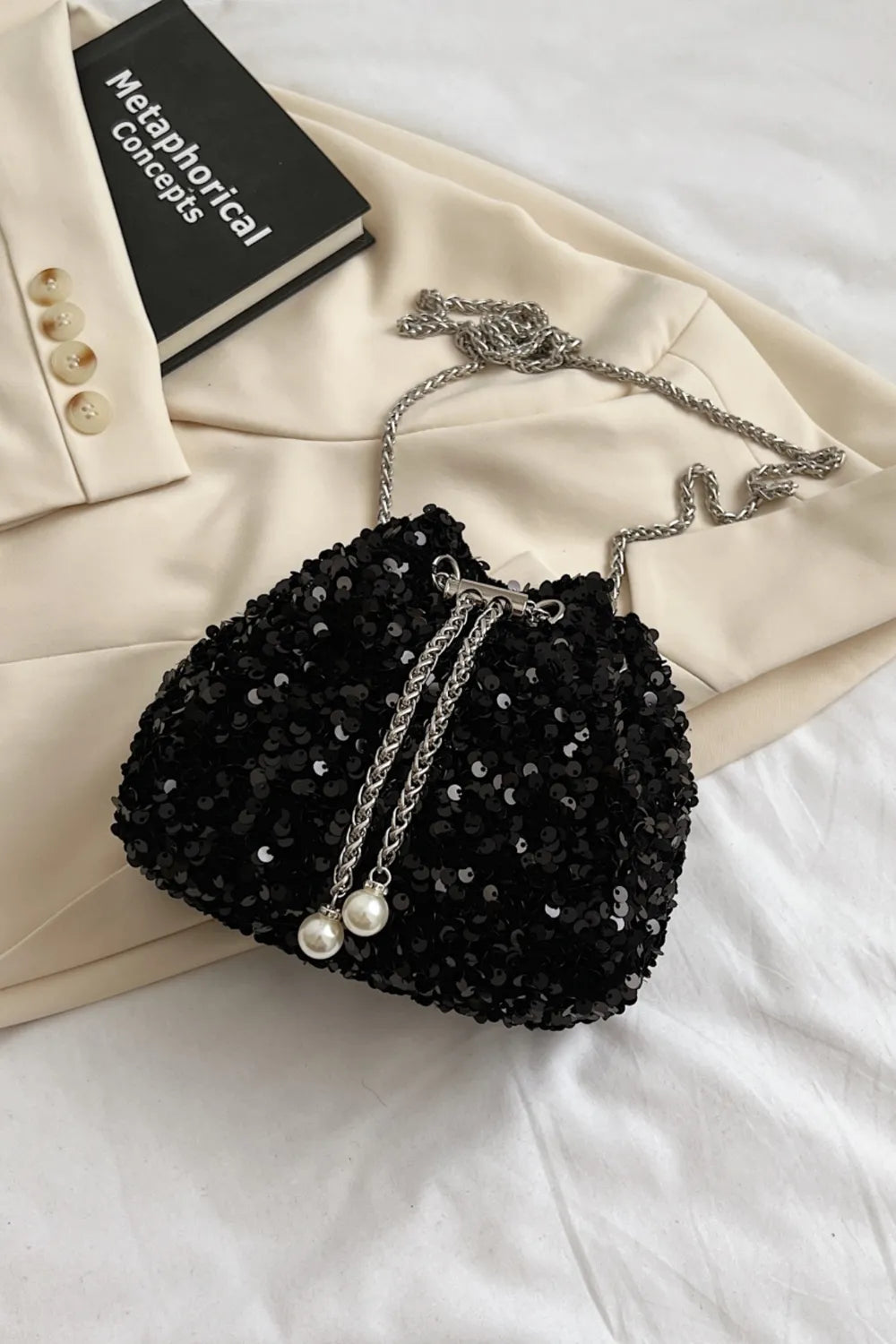 Sequin Chain Drawstring Bucket Bag - E-Esther Clothing Store