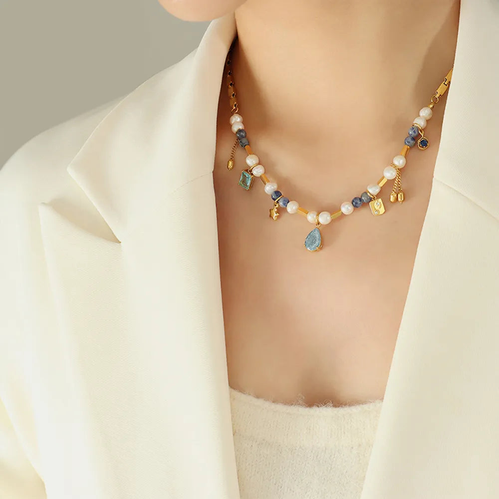 Natural stone freshwater pearl necklace necklace collarbone chain for girls - E-Esther Clothing Store