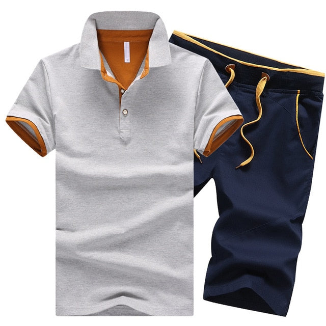 Cotton Mens Sets Summer Button Polo Shirts Sets Turn Down Mens Shorts 4XL Men Clothes 2 Piece Set Elastic Waist Shorts - E-Esther Clothing Store