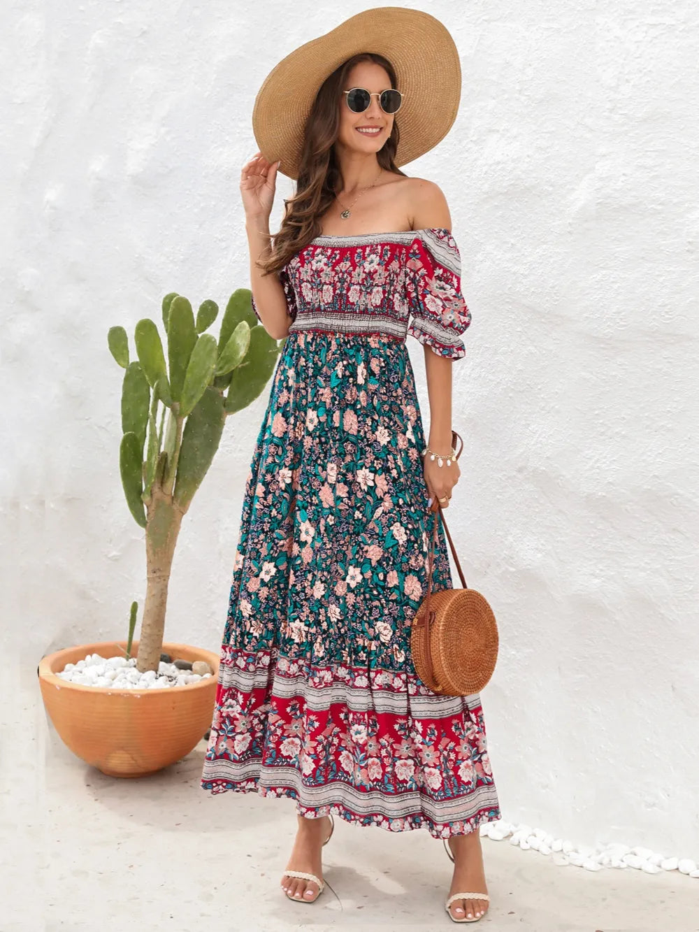Floral Flounce Sleeve Midi Dress - E-Esther Clothing Store