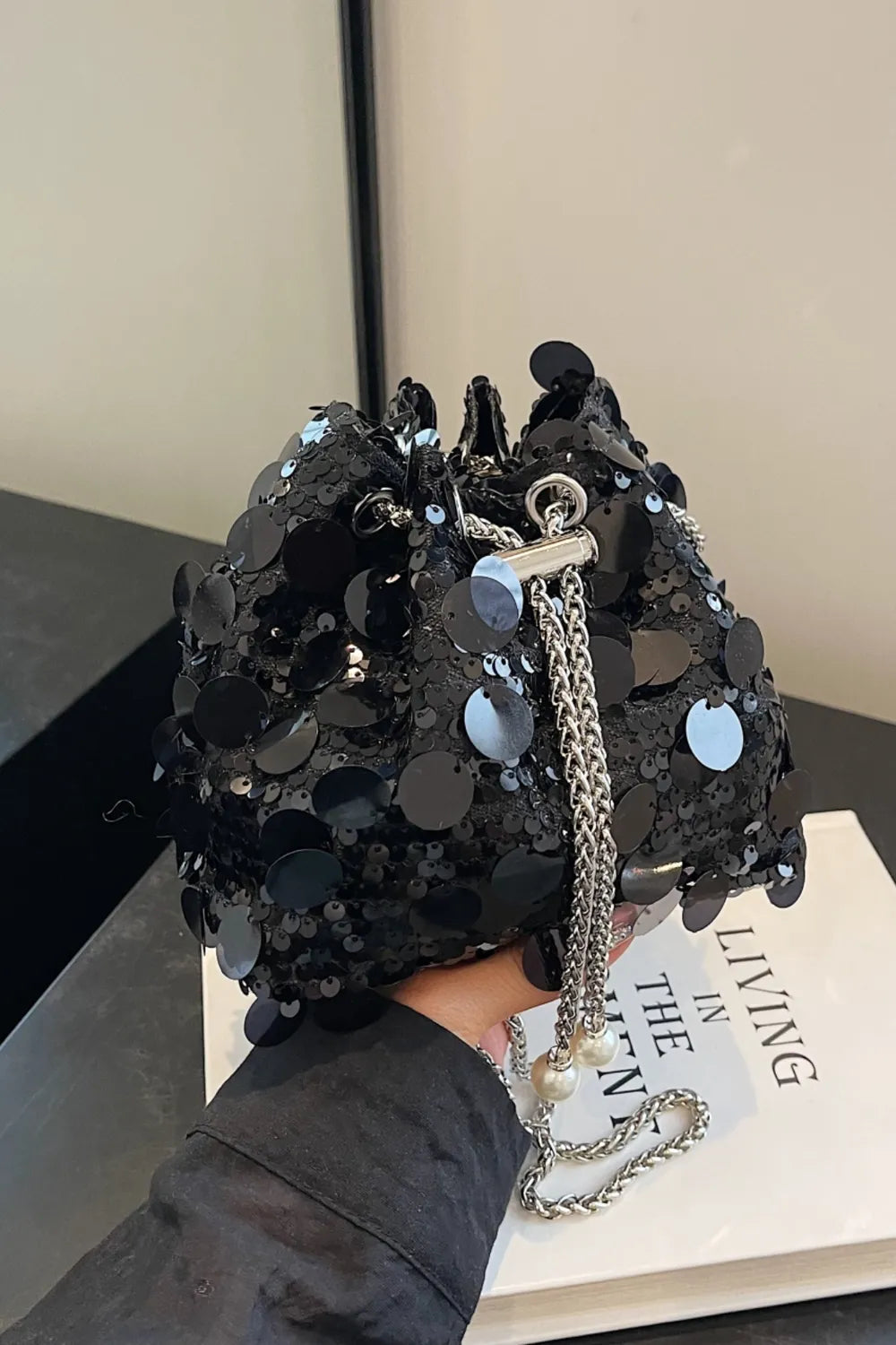 Drawstring Sequin Crossbody Bag - E-Esther Clothing Store