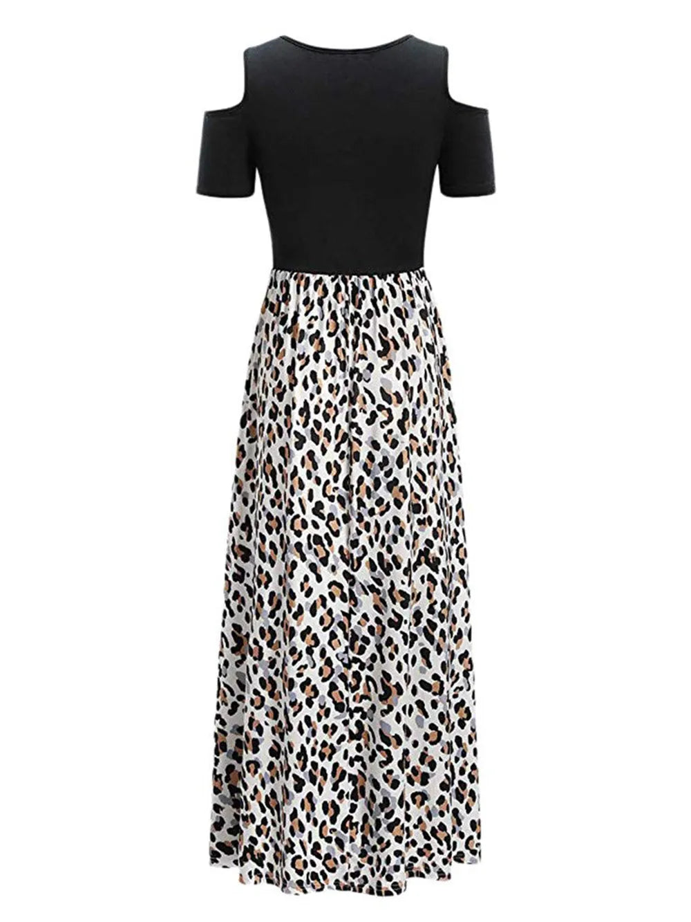 Leopard Round Neck Cold Shoulder Dress - E-Esther Clothing Store