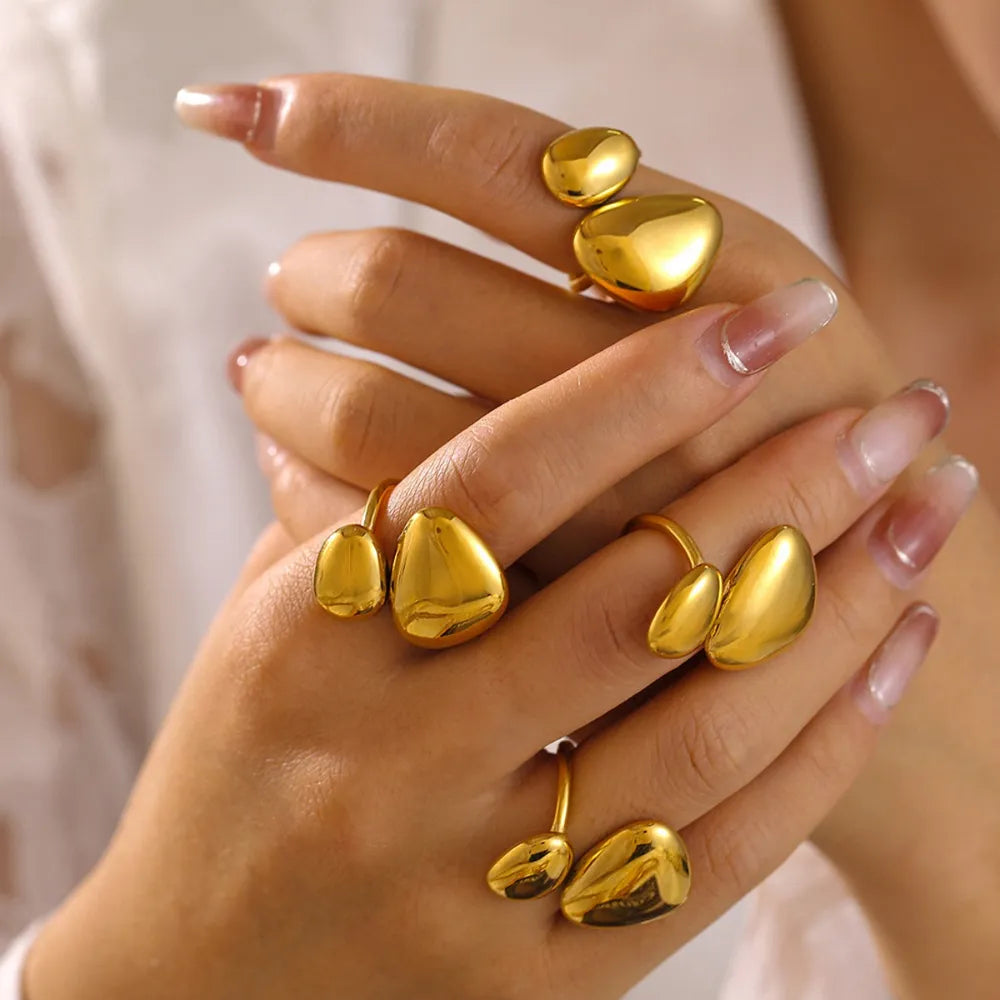 Geometric Irregular Smooth Open Ring Stainless Steel Plated Ring - E-Esther Clothing Store