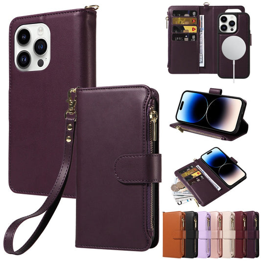 Apple 15 phone case flip wireless charging iPhone 14 phone leather case wallet style phone protection case - E-Esther Clothing Store