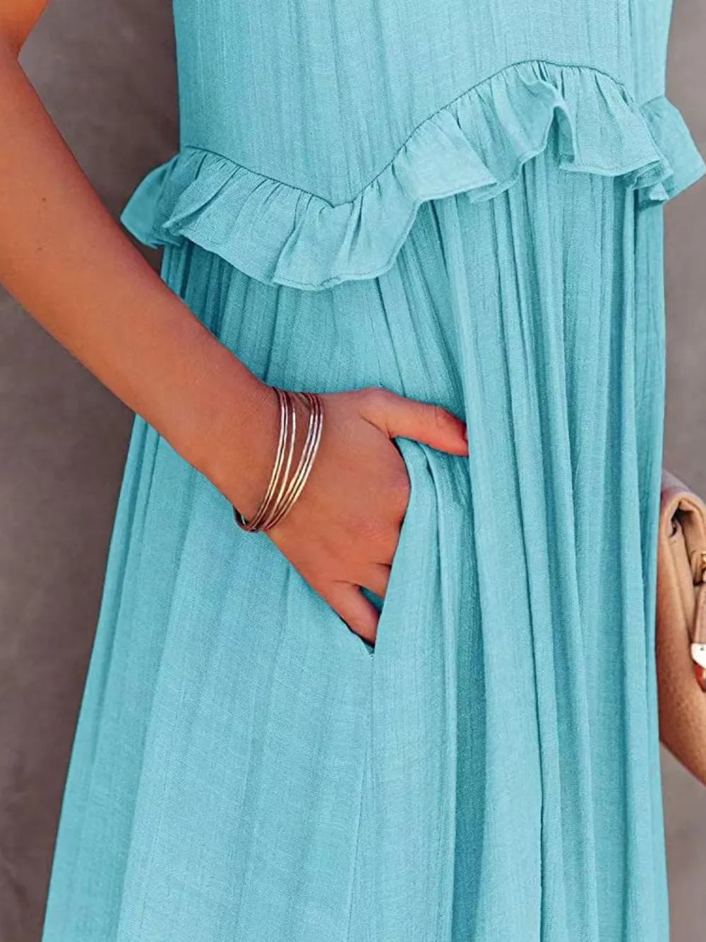 Ruffled Sleeveless Tiered Maxi Dress with Pockets - E-Esther Clothing Store
