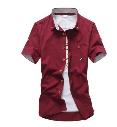 Mushroom Embroidery Mens Short Sleeve Casual Shirts Summer Cotton Shirts - E-Esther Clothing Store
