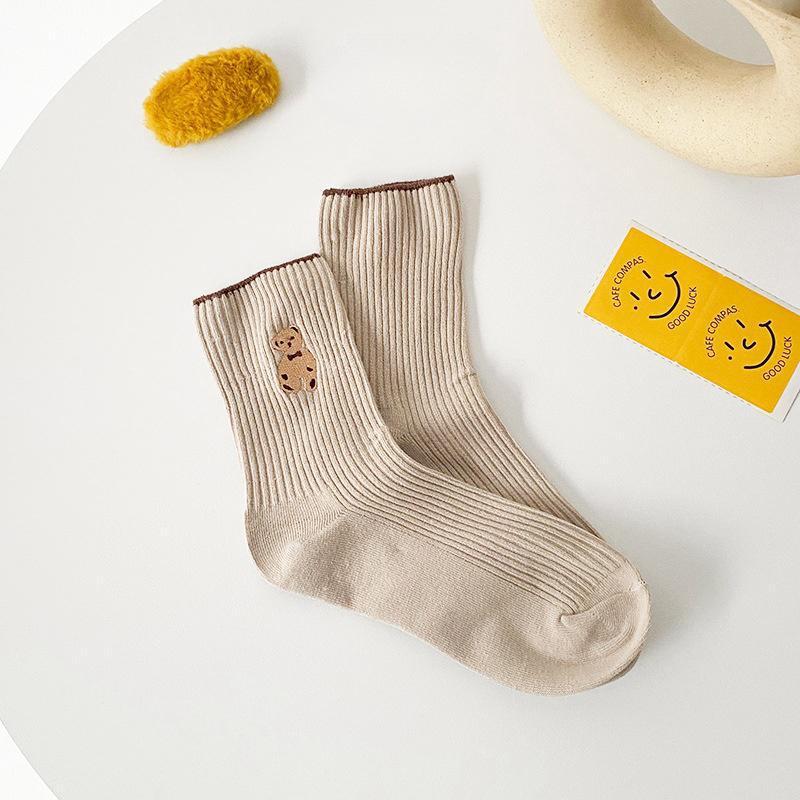 Women's Cute Bear Cotton Socks Comfortable Soft Crew Breathable Sports Sock Cartoon Short Sock Middle Tube Socks 6 pairs - E-Esther Clothing Store
