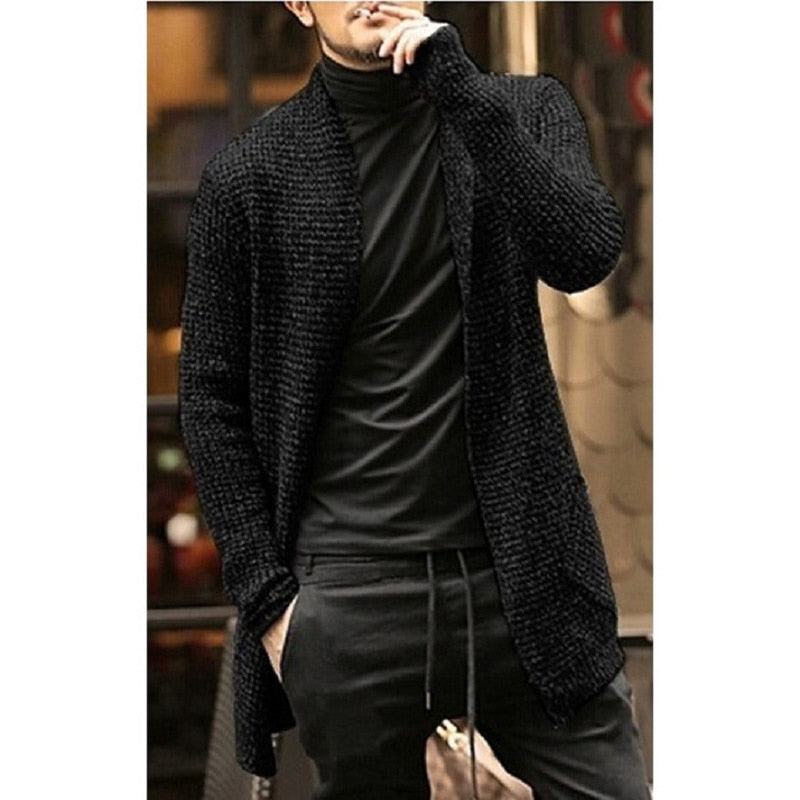 Knitted Cardigan Sweater Men Autumn Mens Long Sweater Jacket Casual Slim Fit Trench Knitwear Sweaters Streetwear Tops Gray - E-Esther Clothing Store