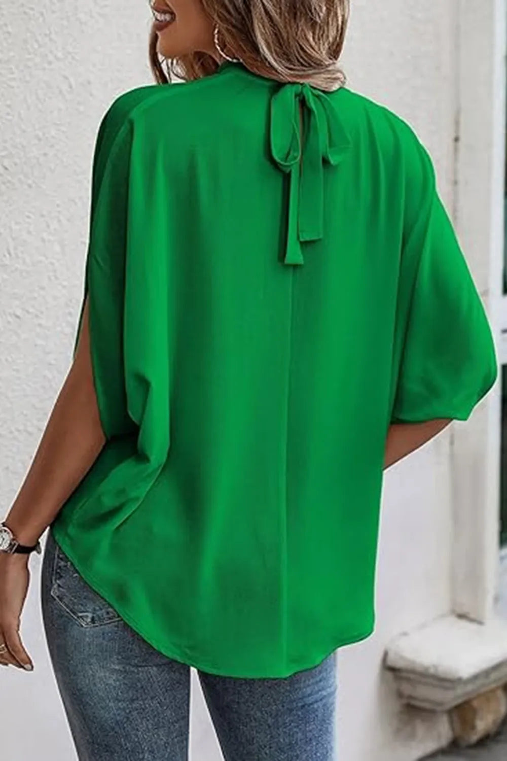Tie Back Slit Half Sleeve Blouse - E-Esther Clothing Store