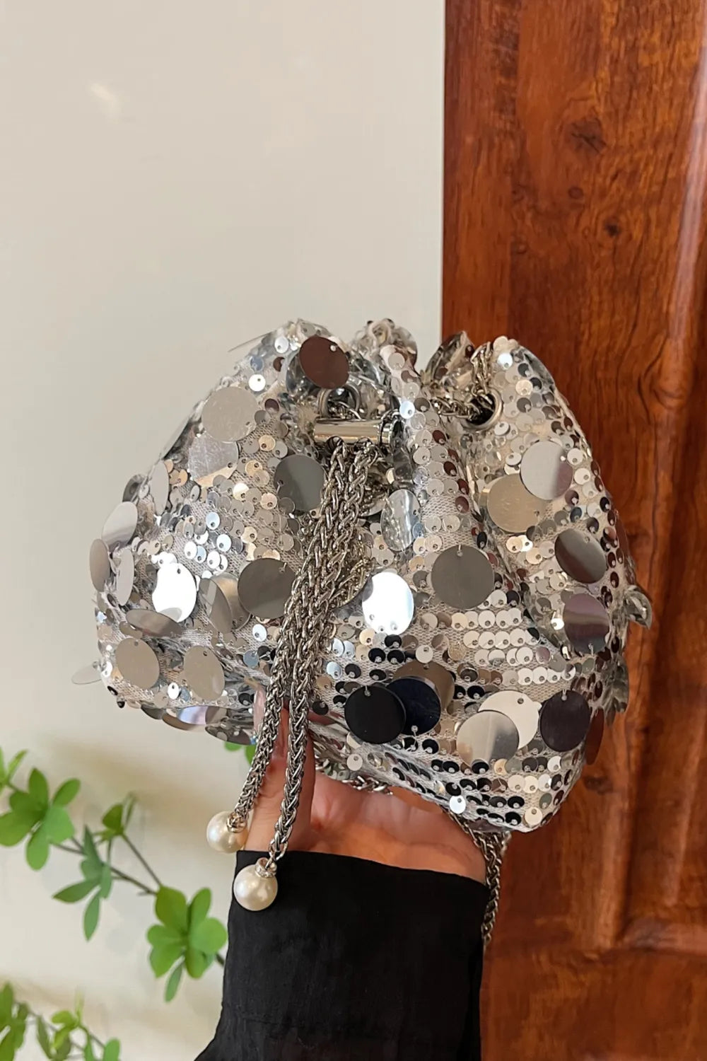 Drawstring Sequin Crossbody Bag - E-Esther Clothing Store