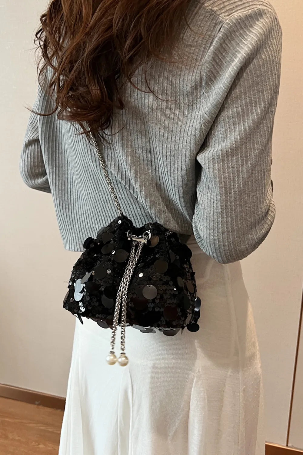 Drawstring Sequin Crossbody Bag - E-Esther Clothing Store