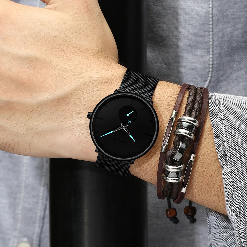 Fashion Mens Watches Top Brand Luxury Quartz Watch Men Casual Slim Mesh Steel - E-Esther Clothing Store