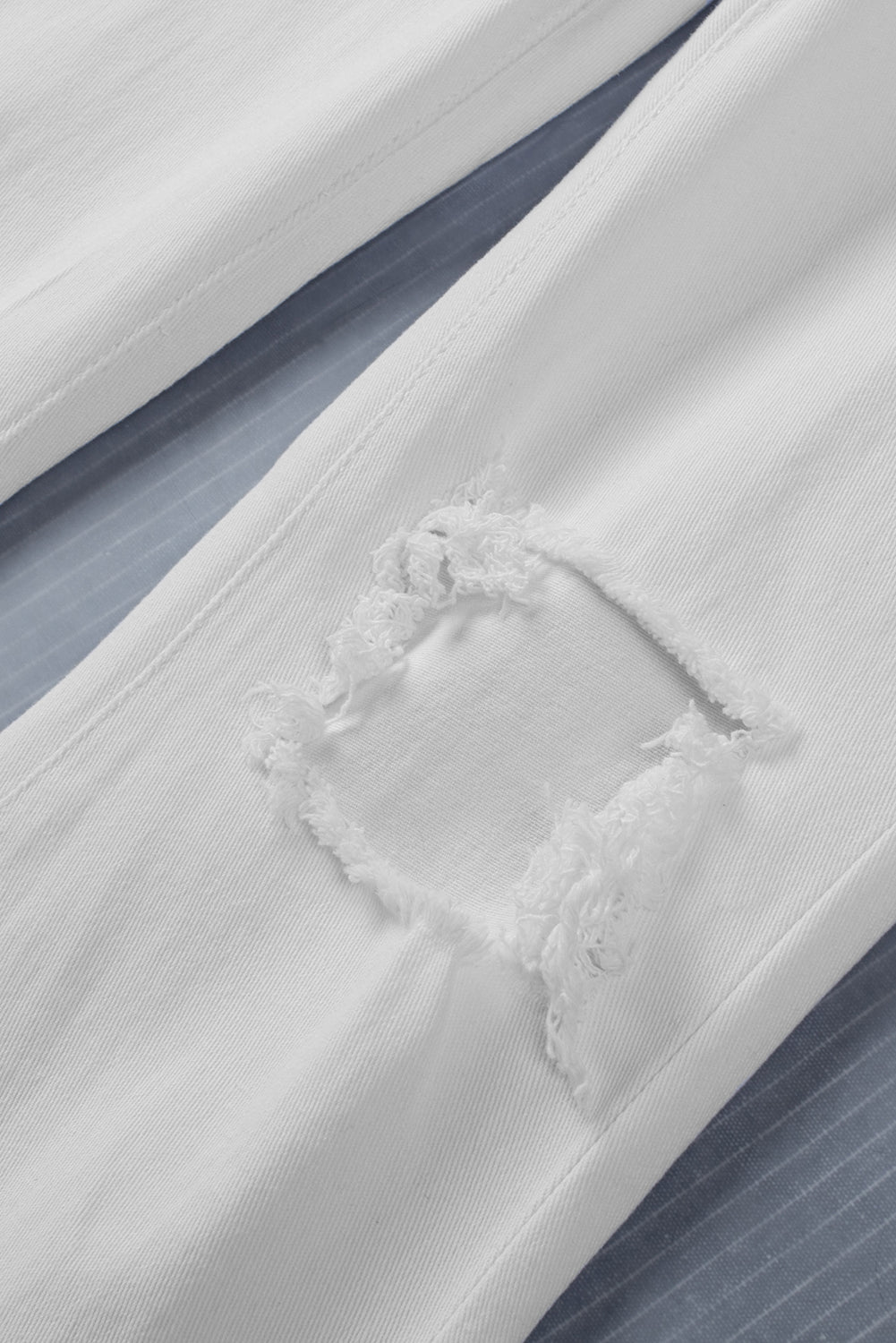 White Distressed Hollow-out Knee Frayed Flare Jeans - E-Esther Clothing Store