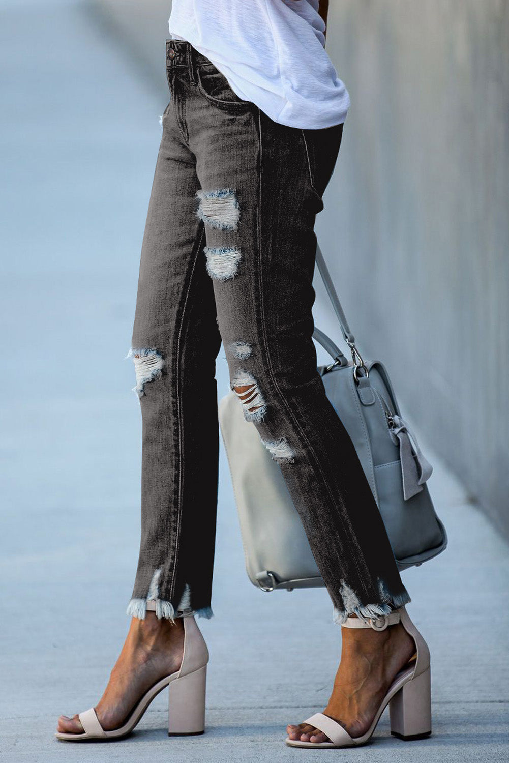 Black Distressed Boyfriend Denim Pants - E-Esther Clothing Store