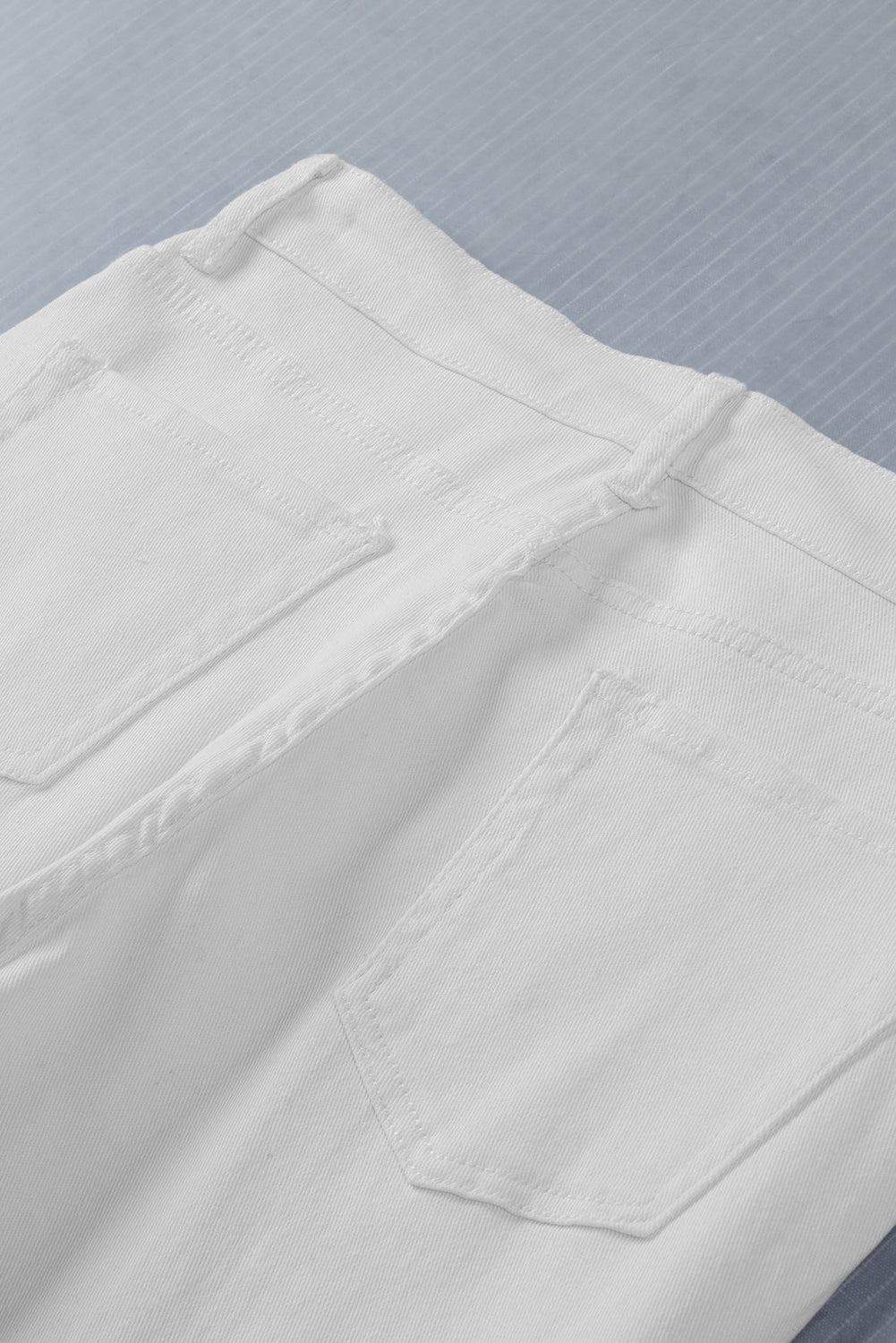 White Distressed Hollow-out Knee Frayed Flare Jeans - E-Esther Clothing Store