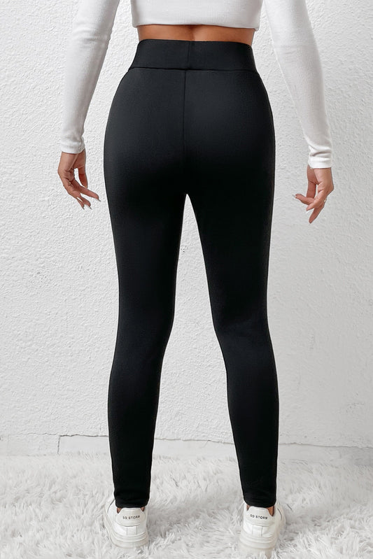 Black Fleece Lining Winter High Waist Leggings - E-Esther Clothing Store