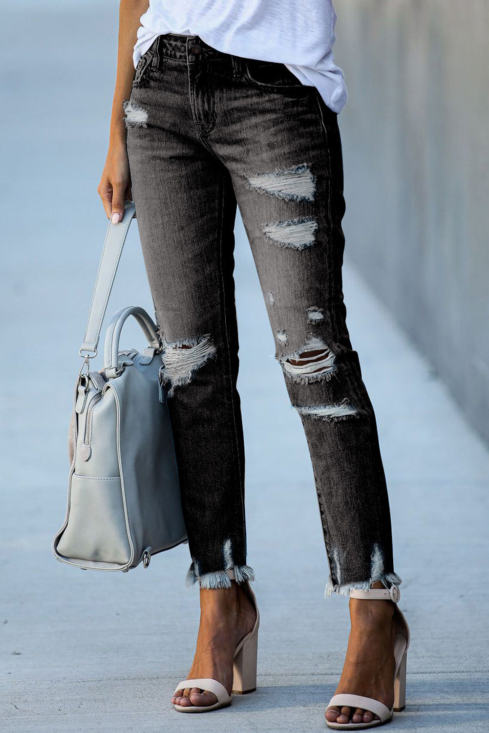 Black Distressed Boyfriend Denim Pants - E-Esther Clothing Store