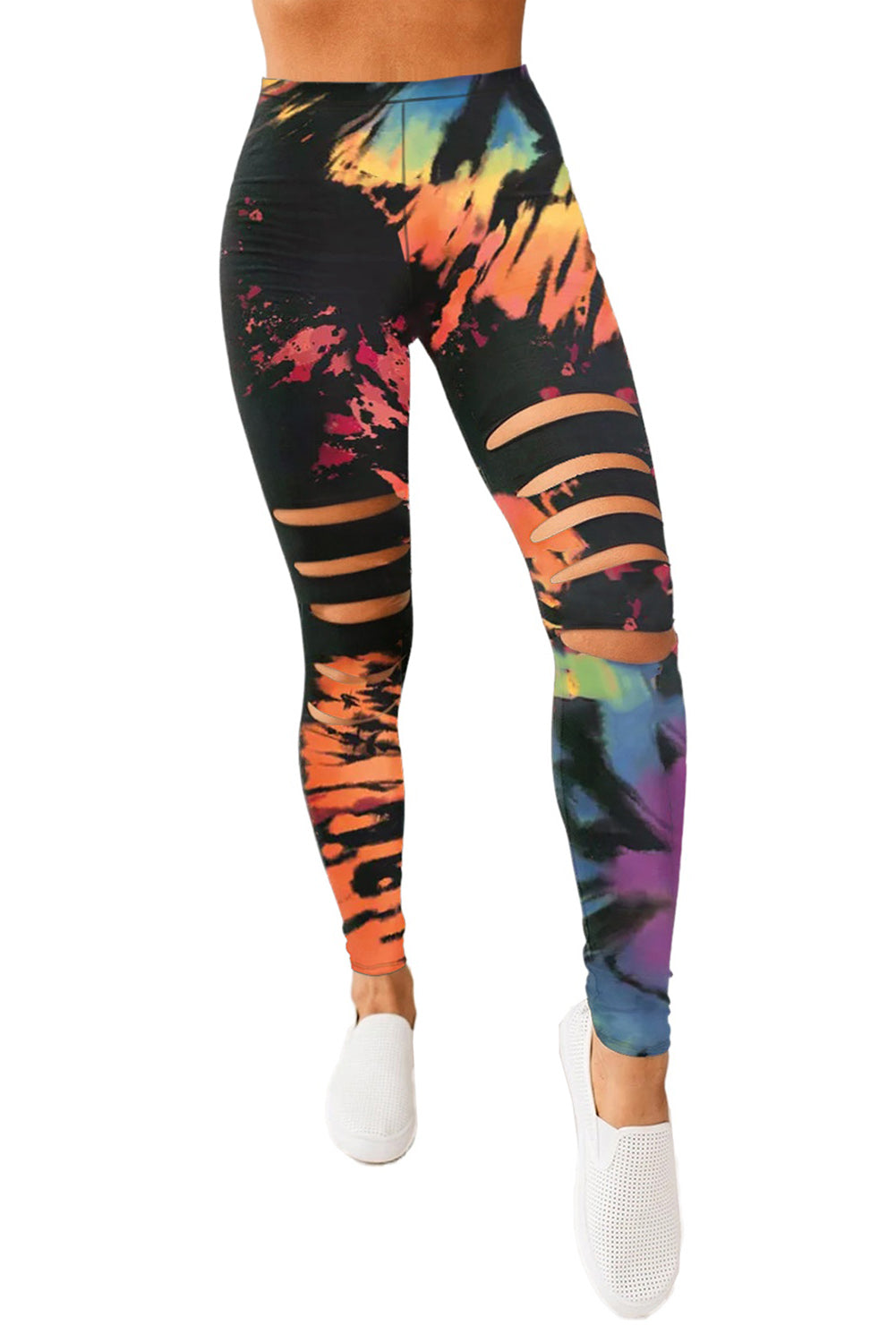 Multicolor Tie Dye Hollow Out Fitness Activewear Leggings - E-Esther Clothing Store
