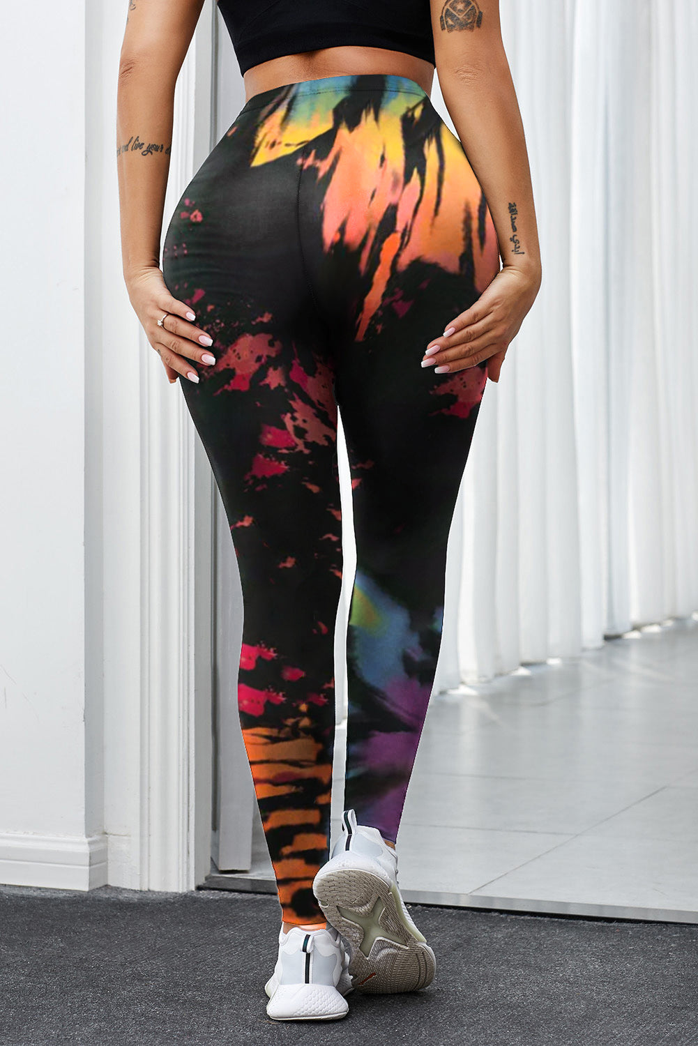 Multicolor Tie Dye Hollow Out Fitness Activewear Leggings - E-Esther Clothing Store